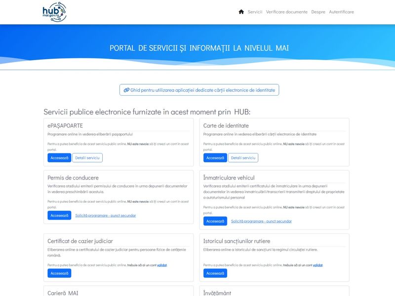 hub.mai.gov.ro – Portal de servicii și informații la nivelul MAI